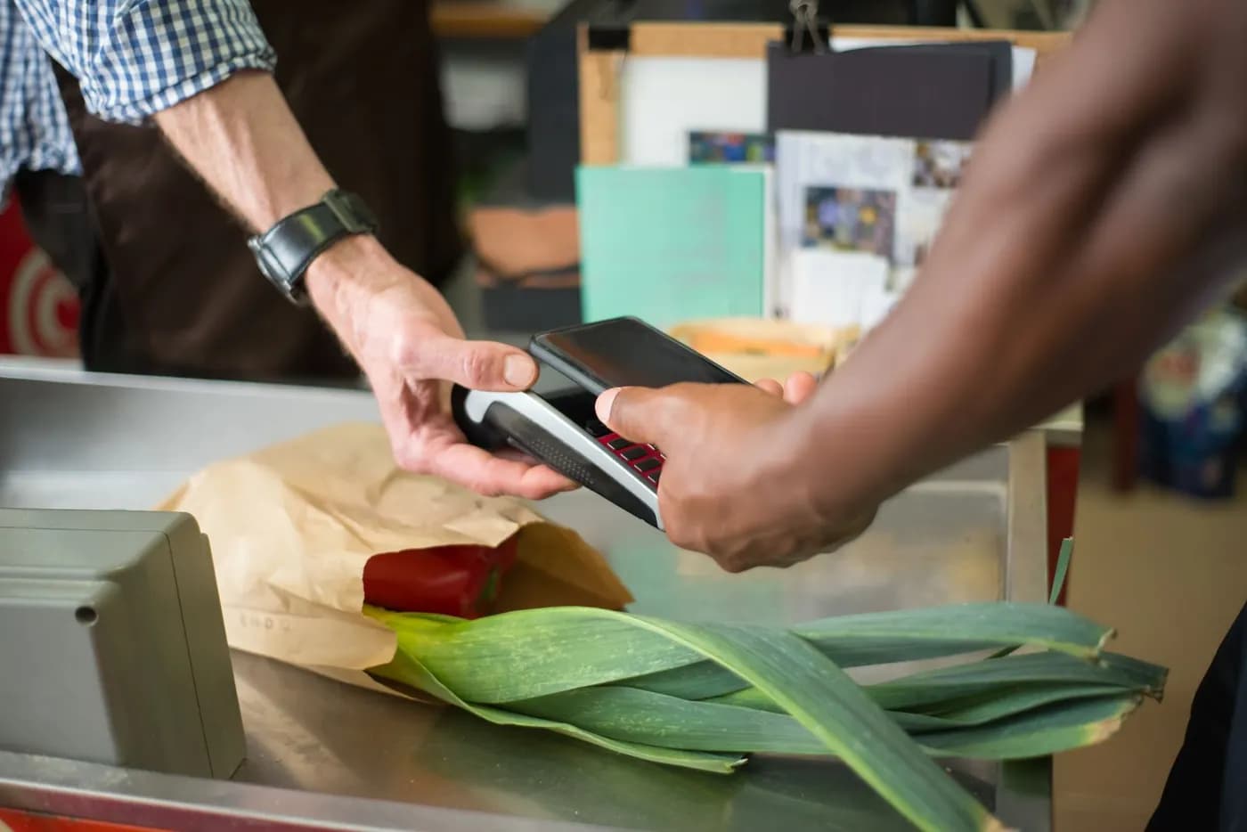 Customer paying with a phone