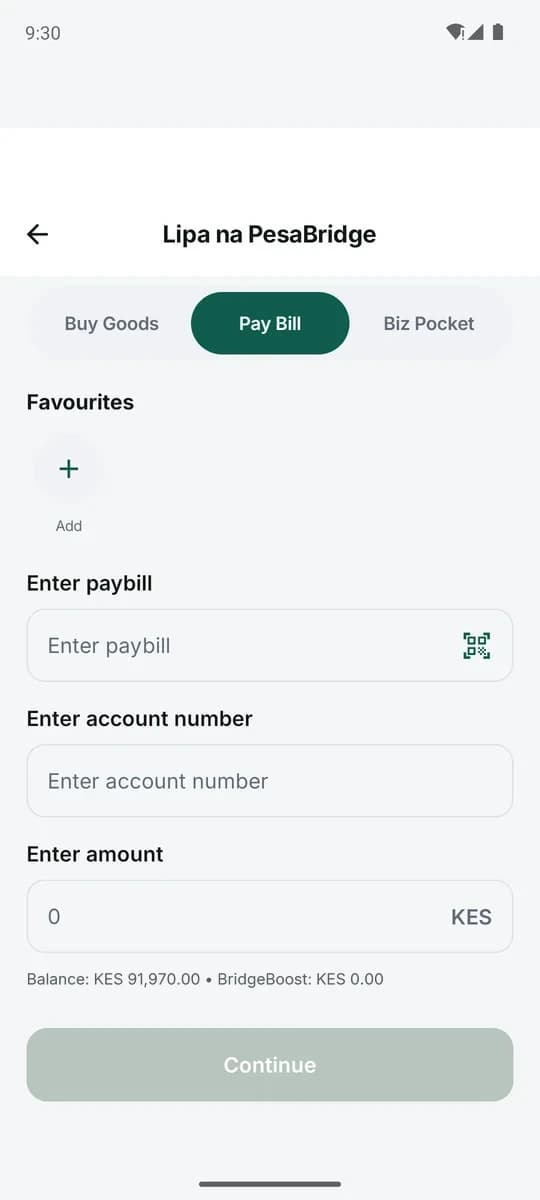 Pay Bill and send money in the wallet